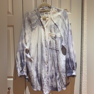 Aerie Waffle Knit Button Up Beach Coverup size S oversized indigo tie dye